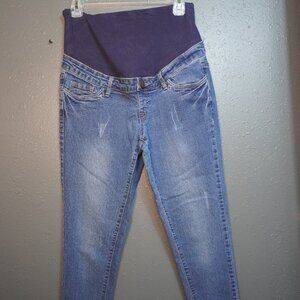 Hybrid & Company Womens Blue Denim Distressed Maternity Skinny Jeans Size Medium
